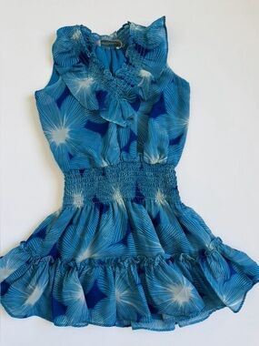 Ramy Brook - Blue Floral Ruffled Smocked Dress